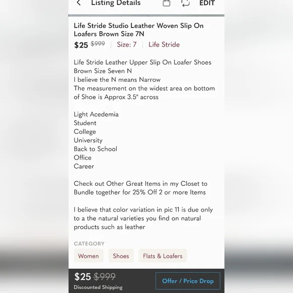 Life Stride Leather Woven Slip On Loafers Brown Size 7N - Picture 14 of 14